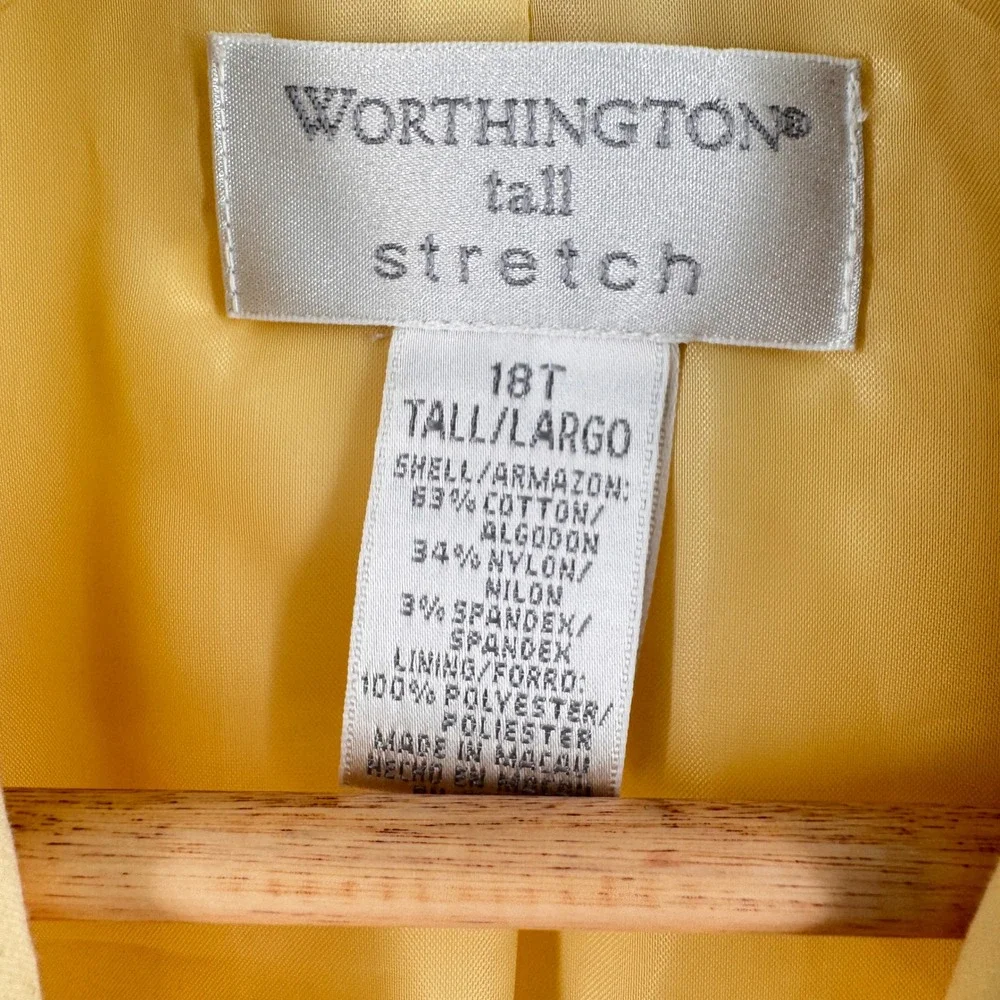 Tall Stretch Blazer Pastel Butter Yellow‎ Single Button Jacket Size 18T
